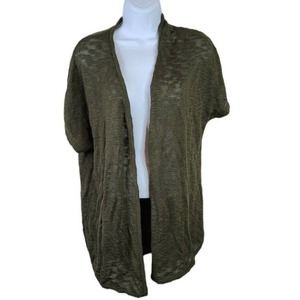 Catherine Malandrino olive green Short Sleeve Slub Open Cardigan small